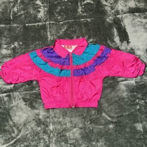 Vintage Kids Warmer Windbreaker Jacket Kids 12M Hot Pink Colorblock 70s 80s 90s